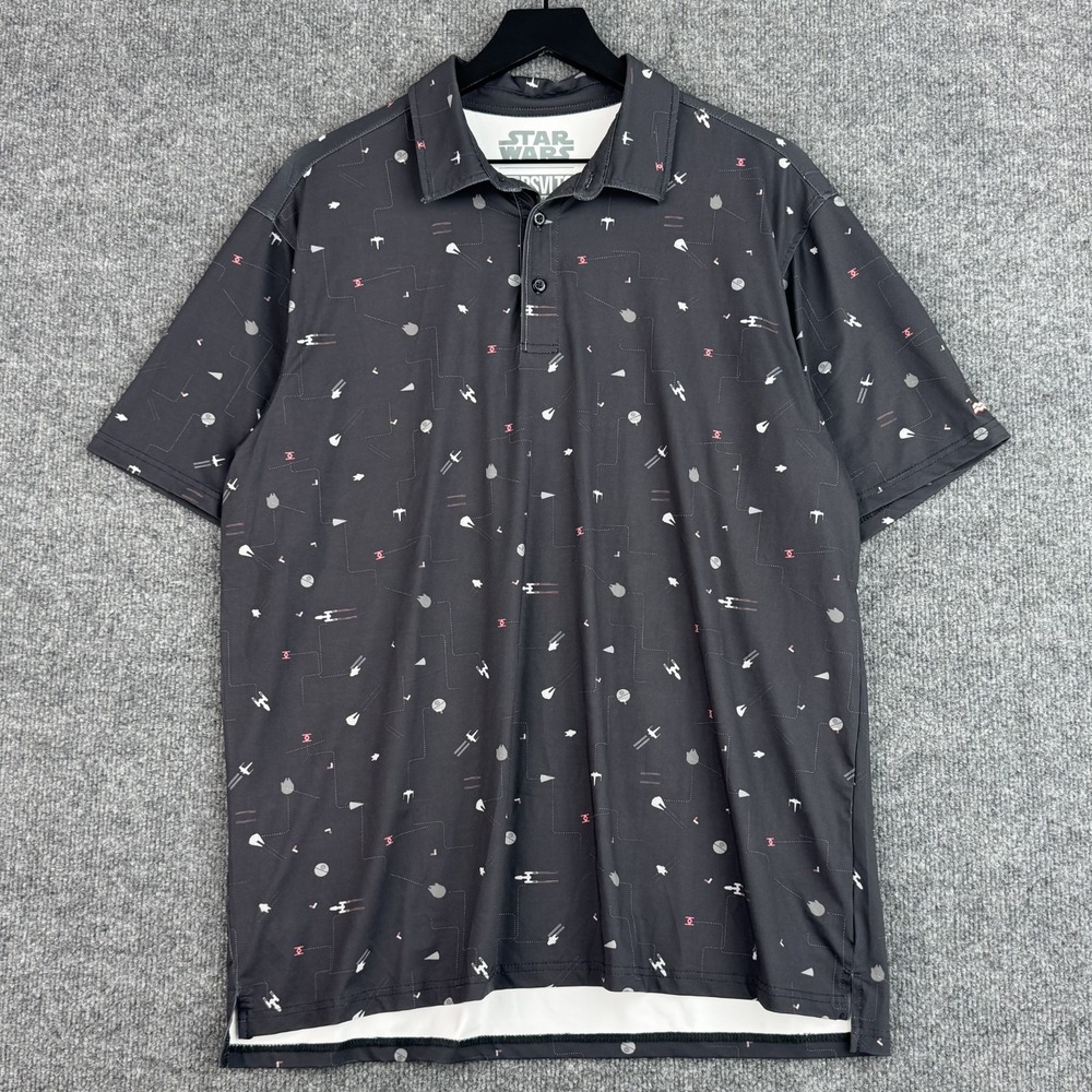 RSVLTS x Star Wars Polo Shirt Mens L Black Space Ships Performance Stretch Golf
